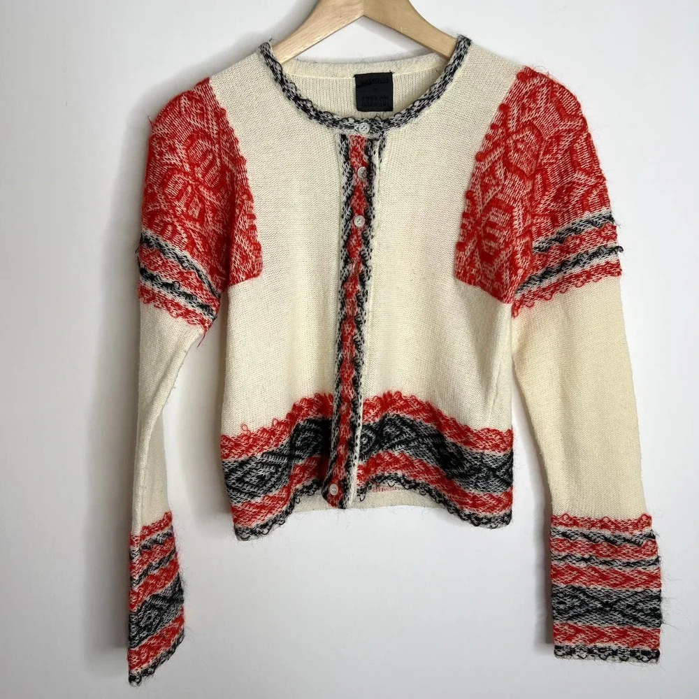 Anna Sui James Coviello Foranna White with Red and Black Details Sweater - Picture 1 of 12
